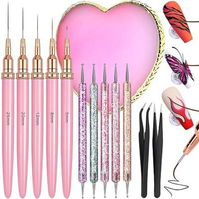 FANDAMEI Dotting Tools Nail Art, Nail Dotting Tool, Liner Brushes For Nails | Nail Brushes For Nail Art, Nail Liner Brushes 5/8/12/20/25mm, For Drawing Long Lines, Nail Art Tools, Nail Design Tools
