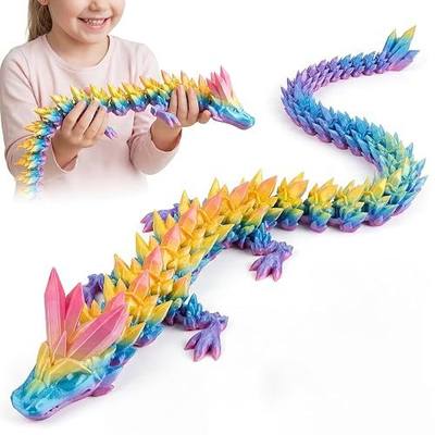24" Large 3D Printed Dragon: Giant Flexible Articulated Fidget Animals Toy- Big 3D Crystal Dragon for Home Office Desk Decor, Cool Toy for Adults & Kids, Unique Dragon Collectible Gift