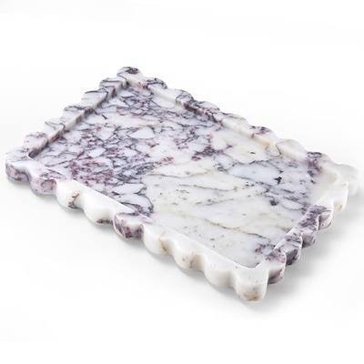14" x 10" Large Genuine Calacatta Viola Scalloped Marble Tray, Pre-Sealed for Stain & Water Resistance, Luxury Decorative Trays for Vanity, Bathroom, Dresser, Coffee Table, Home Decor