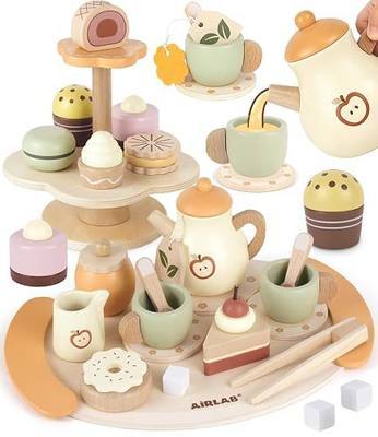 Tea Sets for Toddlers 3-5 Girl Birthday Gift 3 Year Old Cupcake Toy | Wooden Play Food Toy Sets for Kids Princess Party Accessories Age 3 4 5 6 Wood Educational Learning Toys
