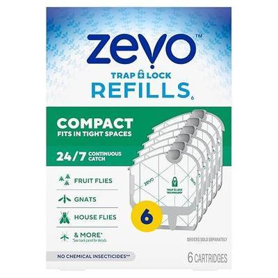 Zevo Compact Flying Insect Trap Refills for Fruit Flies & Gnats, 6 Count | Fly Trap Catches House Flies, Gnats & Fruit Flies 24/7, No Added Fragrance or Dyes, Fits Zevo Compact & Plant Traps