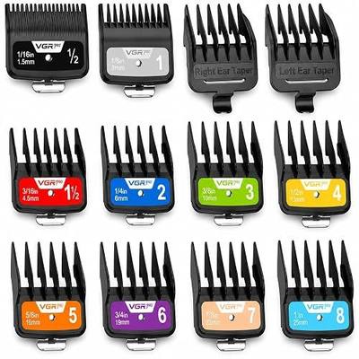 VGRPRO Clipper Guards, 12-Piece Color Coded Guide Combs for Most Clippers | Color Coded Hair Cutting Guides from 1/16” to 1”, Replacement Barber Guards, Compatible with Most Hair Clippers