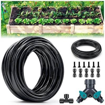 HIRALIY 1/4" Drip Irrigation Tubing Kit, 100FT Dripline with 6" Emitter Spacing, Built-in 0.5 GPH Drippers, 6mm 33FT Watering Hose with 2-Way Connector for Garden, Landscape & Greenhouse