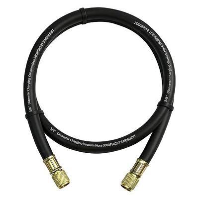 Upgrade 4FT 15648 3/8"x 3/8" Fittings HVAC Heavy Duty Charging Vacuum Hose | Working Pressure: 600 PSI, Burst Pressure: 3000 PSI, Flexible Rubber AC Charging Hose for R134A R410A R407C R22 Refrigerant