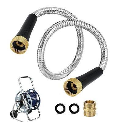 3ft Female to Female Short Garden Hose with Brass Fittings | Stainless Steel Metal Leader Hose Connector for Hose Reel, Heavy Duty & Flexible, for Outdoor Cleaning Car Pet