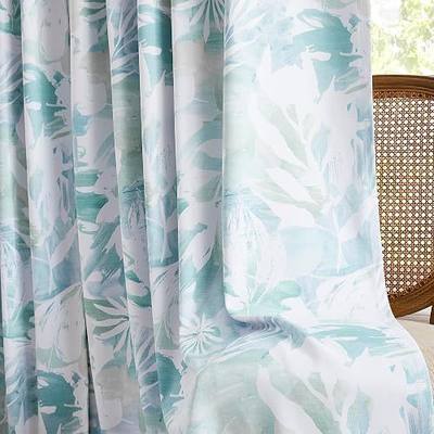 Coastal Blue White Blackout Curtains for Bedroom 90" Aqua Abstract Leaf Floral Print Bontical Thermal Insulated Window Drapes for Living Room Nursery, Rod Pocket Back Tab, 52x90, 2 Panels Teal