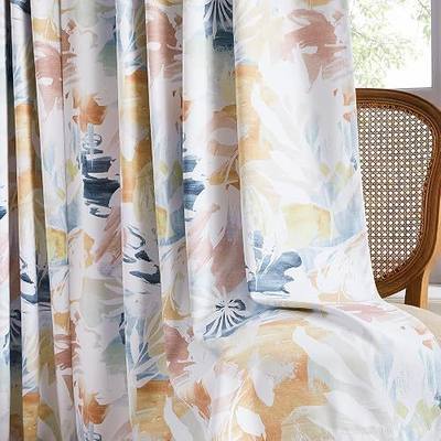 Floral Blackout Curtains for Bedroom 90" Orange Navy Blue Abstract Leaf Floral, Thermal Insulated Blackout Drapes for Living Room Nursery, Bontical Triple Weave Back Tab Drapes Rod Pocket, 52x90, 2pk