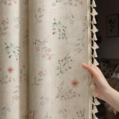 XOGUIBO Boho Floral 100% Blackout Curtains 72 Inch 2 Panels Linen Texture