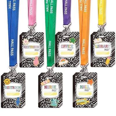 YOPPIX 18 Sets Hall Pass Lanyards - Durable PVC Classroom Passes with Composition Notebook Design, Includes Bathroom, Library, Office, Nurse Passes for Teachers School Supplies