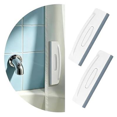 2-in-1 Shower Squeegee and Magnetic Shower Curtain Clips, All-in-One Silicone Squeegee for Glass Door with Splash Guard Clips, No-Drill Adhesive Water Guard for Bathroom, Gray/White, Pack of 2