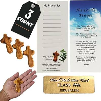 Holy Land Market Olive Wood Pocket Cross 2.5" - Handmade Jerusalem Palm Crosses | Small Wooden Crucifix Christian Gifts with Certificate & Prayer Card | Meditation & Prayer Crosses 3 Count
