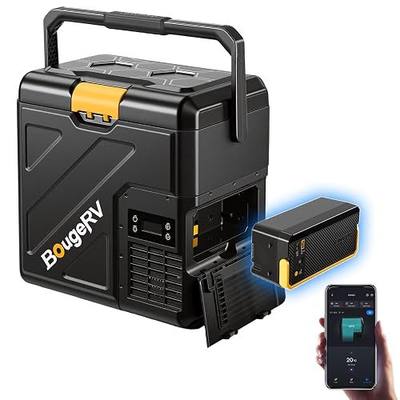 BougeRV 12V Refrigerator with 240Wh Battery CRH20 21QT, -4-68°F Car Fridge | Electric Cooler with 240Wh LiFePO4 Battery, No Ice Needed, Portable Handle, 12V Fridge, 12/24V DC, 110V AC, Camping Travel RV