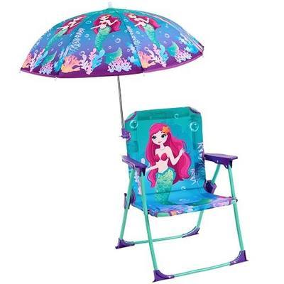 WERNNSAI Kids Beach Chair with Umbrella, Toddler Folding Camping Chair | Toddler Outdoor beach chair with Canopy Sun Shade for Beach Pool Travel Picnic for Age 1-3 (Mermaid)