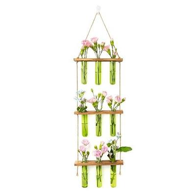 XXXFLOWER Wall Hanging Propagation Station with Wooden Stand Green | 9 Test Tubes Vases Terrarium Kit, Hanging Planters for Indoor Plants, Wall Decor for Living Room Office