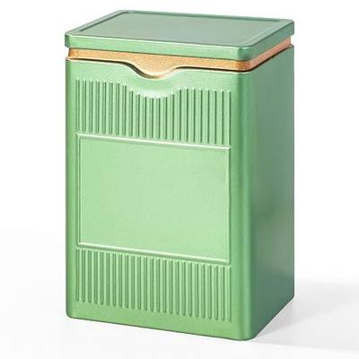 Tea Tin, Premium Tight Sealing Metal Canister with Press On Lid, Storage Tin for Loose Leaf, Tea Bags, Coffee Beans & Spices, Ideal for Kitchen Countertop & Pantry, Green Square Tinplate Can