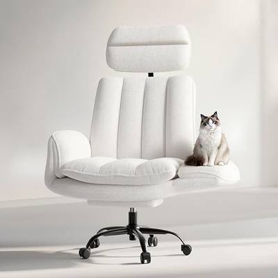 HOMRELEXA Criss Cross Office Chair with Armrests & Wheels, Comfy Velvet Vanity Chair, Ergonomic Executive Gaming Computer Chairs with Foot Rest, Wide Seat Reclining Desk Chair, White