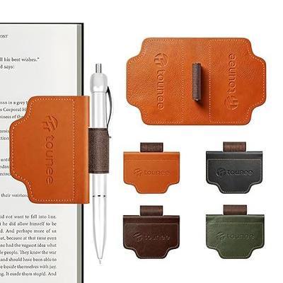 Tounee 4-Pack Magnetic Leather Bookmarks with Integrated Pen Holder, Essential Reading Accessories for Book Lovers & Avid Readers, Slim Page Markers for Bible Study, Journaling & Planners