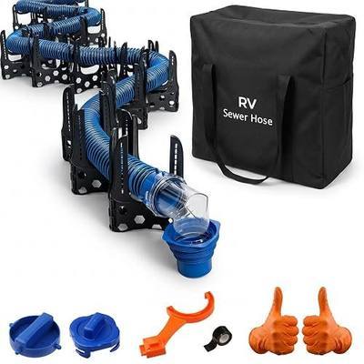 SheeChung 20FT RV Sewer Hose Kit, Complete Sewer Hose for RV Camper - 10 Piece RV Accessories Include RV Sewer Hose Support, Clear Elbow Fitting with 4-in-1 Adapter, Wenrch, Storage Bag, Sewer Caps