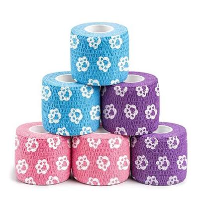 Vet Wrap Cohesive Bandages, Self-Adhesive Bandage Wrap, Breathable Non-Woven Self Adherent Tape for Pet Dog Leg Paw Wound, Horse, Cat, First Aid & Ankle Sprain, 2 Inch (6 Rolls)