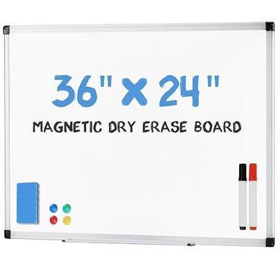 DUMOS Magnetic White Board Kit for Wall 36" x 24", Dry Erase Board with 1 Dry Eraser & 2 Multicolor Markers & 4 Magnetic Pins, Reinforced Aluminum Frame for Home, School, Office