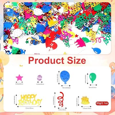 Birthday Confetti, Happy Birthday Party Glitter Table Confetti, 60g Multicolor Metallic Foil Cake Balloon Confettis Sprinkles Table Centerpiece for Baby Shower Party Decorations DIY Arts and Crafting