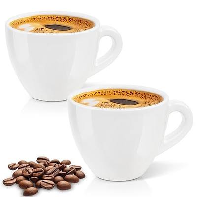 Pilnocok Espresso Cups Set of 2, 2.5 oz / 75 ml Demitasse Espresso Mugs, Small Ceramic Coffee Cups for Espresso Machines, Microwave & Dishwasher Safe - White