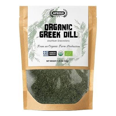 APSOGO Organic Dried Dill Weed (Anethum Graveolens) - Greek Premium Dill Seasoning - Fresh Aromatic Herb for Cooking - Organic Dill Leaves - Resealable Eco Pouch 1.76oz
