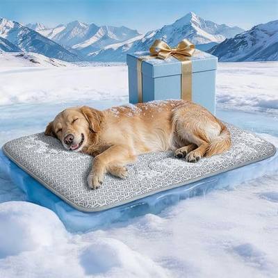 Cooling Mat for Dogs, Instant Chill Large Pet Pad Dog Bed Indoor Outdoor L | Washable No Gel Instant Relief in 1s Waterproof Mats, Thick & Durable Foam for old Dog, Plush Bottom, Crates, Grey 36"x27"