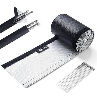 FLASLD Wire Heat Shield for Hose Lines & Electrical Wiring, 1" I.D. x 10FT Heat Shield Wrap Automotive for Exhaust and High-Temperature Pipes with Stainless Steel Ties, Black
