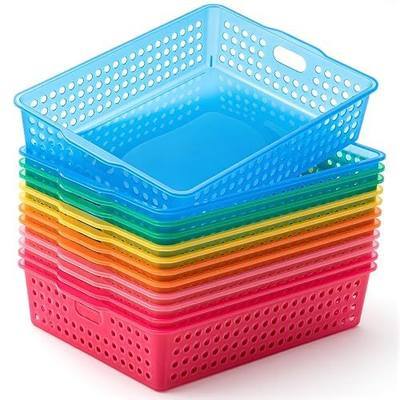 Geetery 12 Pack Classroom Storage Baskets with Handle,Translucent Colors | 14''x10'' Paper Tray Holds A4 Turn in Trays Plastic Paper Baskets Desk Organizer Bin for Classroom, Library, Office, Home