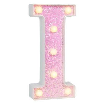 Pink Glitter Marquee Light Up Letters, Battery Operated LED Letter Lights Signs for Pink Birthday Party Table Decorations, Wall Decor for Girls Bedroom, Initial Letter I with Warm White Lights