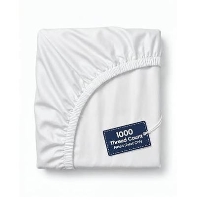 100% Egyptian Cotton Fitted Sheet Only - 1000 Thread Count Cotton Fitted Sheet, Soft, Durable, Cooling 16" Deep Pocket Sateen Weave Bottom, Luxury Hotel Quality (White, Queen)