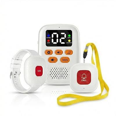 PILSAMAS Rechargeable Caregiver Pager, 1 Wireless Call Button & Wristband | No monthly fee, Caller ID screen display, One-touch mute, 500ft, Portable belt clip receiver, IP65 waterproof, For seniors