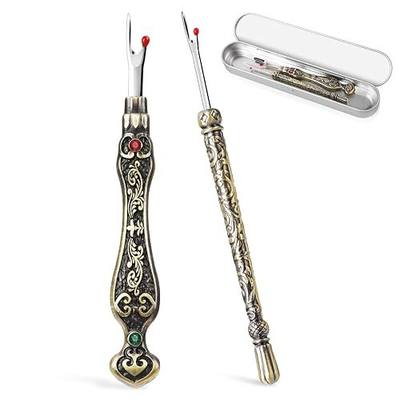 2Pcs Vintage Seam Rippers, Metal Stitch Remover Set, European Carved Handle Stitch Ripper, Sharp Durable Handy Crafting Removing Threads Tools for Needlework, Leatherwork (Antique Brass AB)