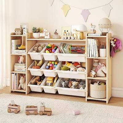 GITAWUSA Toy Storage Organizer, Kids Bookshelf with 6 Shelves, 9 Toy Bins & 6 Hooks | Toy Shelf, Storage Bin Unit, Toy Organization for Playroom, Nursery, Bedroom, Toddler Room, White, 57''W