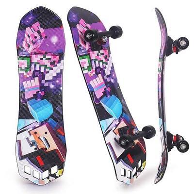 Nattork 27"x 8" Complete Skateboard for Beginners Youth Teens Kids Boys or Girls with Plastic Deck ABEC 7 Bearings