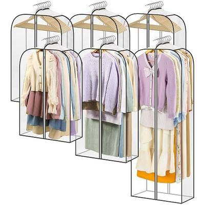 LANDNEOO 6 Pack Clear Garment Bags for Hanging Clothes with Zippers on Double Sides - 32&40&60" Long Suit Bags - 10'' Clothes Storage for Coat, Dress, and Fur in Closet