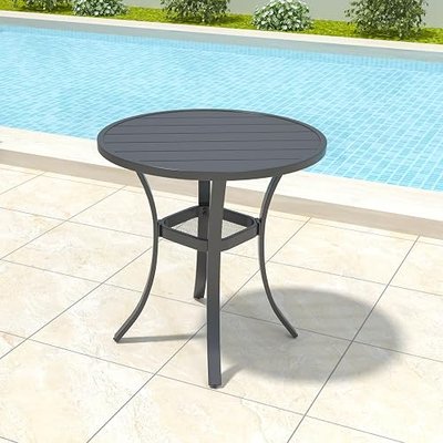 Anmutig 27.5" Round Patio Table Outdoor Bistro Table with Storage Shelf | Powder Coated Steel Frame, Slatted Tabletop, Storage Shelf, Adjustable Feet, Balcony Patio Use, Compact Outdoor Dining