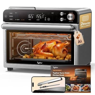 Typhur Sync Oven with Smart Wireless Meat Thermometer Probe, 12‑in‑1 Countertop Airfryer Toaster Oven Combo, 360° Turbo Convection, Dehydrator, Recipes & 5 Accessories, Large 27QT with Extra Wire Rack
