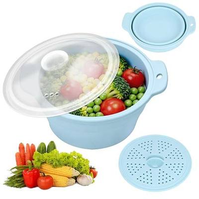 Microwave Vegetable Steamer, 42oz Large Collapsible Silicone Steamers With Lid & Removable Rack, Food-grade Veggie Steamer Basket for Broccoli, Dumplings, Fish, Dishwasher & Freezer Safe