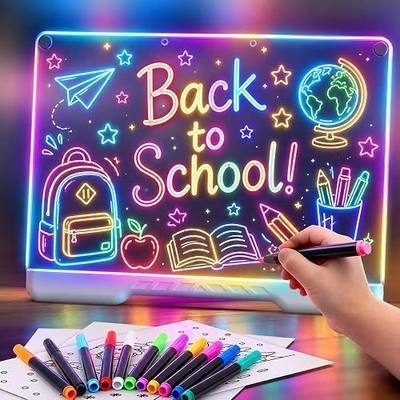 LED Light Board Drawing Pad for Kids, Rechargeable Glow Art Tablet | 12 Color Light Modes, Dry Erase Surface, Markers and Stand Included, for Kids Drawing, Learning and Creative Play