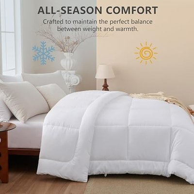 CozyLux Comforters Queen Size Duvet Insert White, All Season Quilted Bed Comforter, Box Stitched Down Alternative Duvet with 8 Corner Tabs, Gifts for Women Men, 88 x 88 Inches (White)