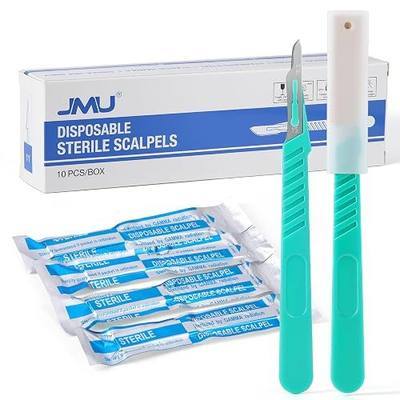 JMU Disposable Sterile Scalpel Blades, #15 Stainless Steel Surgical Blades | Pack of 10, Individually Wrapped, Plastic Handles, for Medical, Dermaplaining, Crafts & More