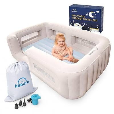 LUMARA Inflatable Toddler Travel Bed - Kids Air Mattress with 4-Sided Bumpers and Electric Pump - Portable Toddler Bed for Travel - Inflates in 1-2 Minutes - for Home, Hotels, and Camping