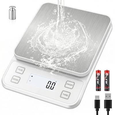 22lb Rechargeable Stainless Steel Scale, Diyife Large Kitchen Food Scale | with 0.1g/0.001oz High Precision, LCD Display, 10 Unit, Waterproof IPX67, Washable, Hangable, for Baking, Cooking, White