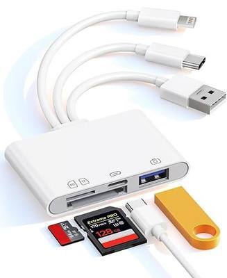 Flash Drive Adapter & SD/TF Card Reader for iPhone - 4-in-1 OTG Adapter with SD/TF Slots & USB-A/USB-C Flash Drive Port to Transfer Photos to Phone, Triple USB-C/Lightning/USB-A for iPhone/iPad/Mac/PC