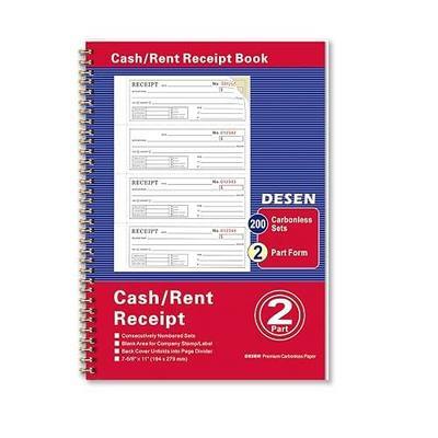 DESEN Money and Rent Receipt Book, 2-Part Carbonless, 7-5/8" x 11" Spiral Bound, 200 Sets, 4 Receipts Per Page, Wraparound Cover