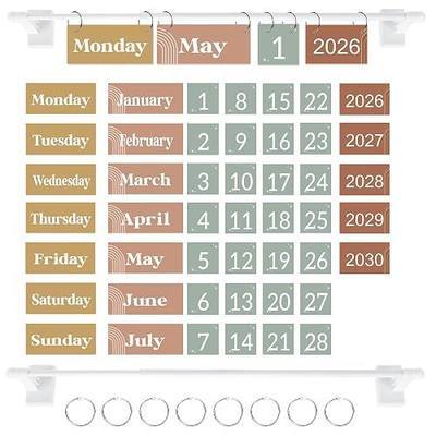 Boho Magnetic Flip Calendar for Classroom Whiteboard Adjustable Rod | Waterproof Laminated Date Cards,Neutral Boho Design,Magnetic Hanging Rod,Bulletin Board Calendar Set for Home&school