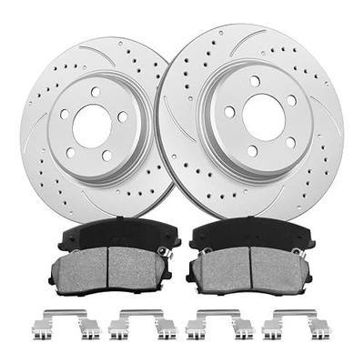 Front Brake Kit, Drilled & Slotted Brake Rotors and Pads Compatible with 2006-2023 Dodge Charger, 320mm (12.6in) Brake Disc, Geomet Coating