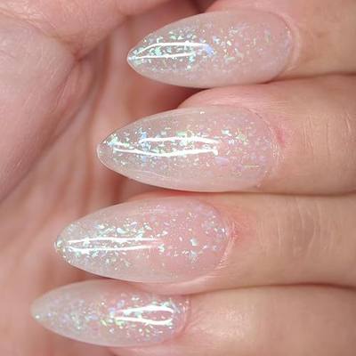 Holographic Opal Nail Dip Powder, Glow aqua in the dark, Clear Glitter Top | Sparkle Shinny, Easy to use